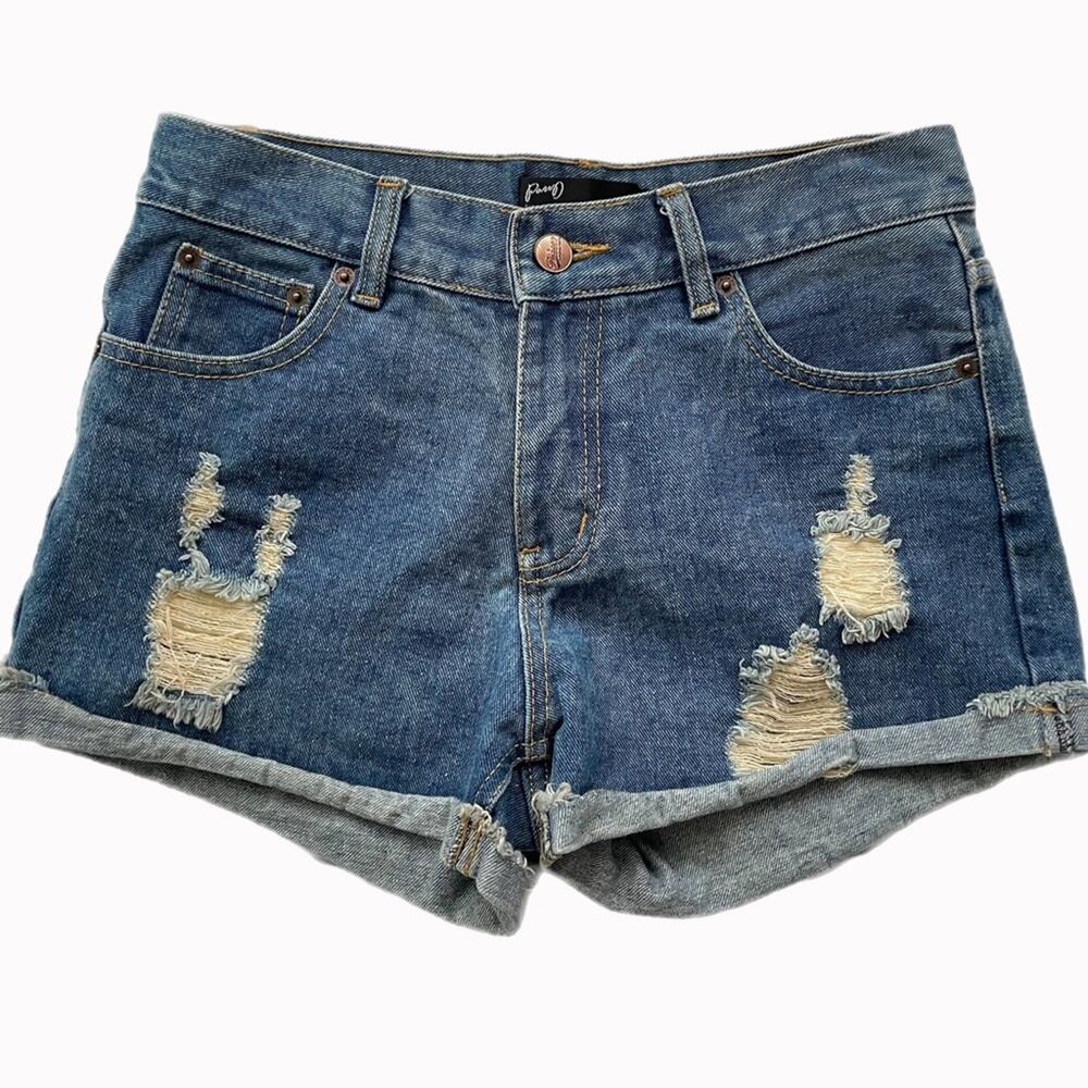 Pazzo High Waist Distressed Cuffed Jean Shorts Sz S